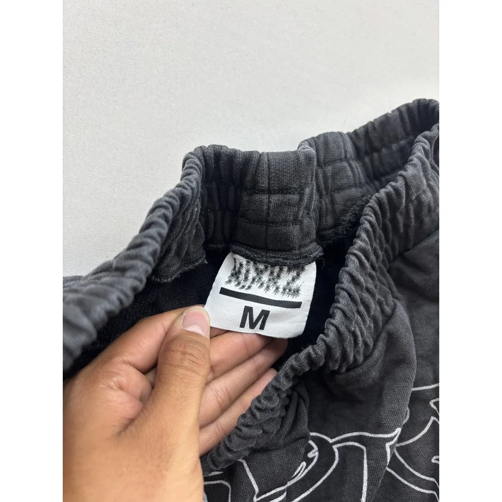 WRONG Mens Washed Black Tribal Graphic Jogger Sweatpants Streetwear Activewear M